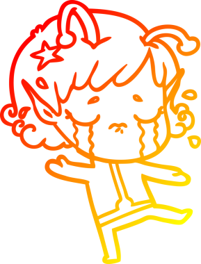 Bir insan tarafından çizilmiş, ağlayan uzaylı bir kızın sıcak çizgi çizimi.