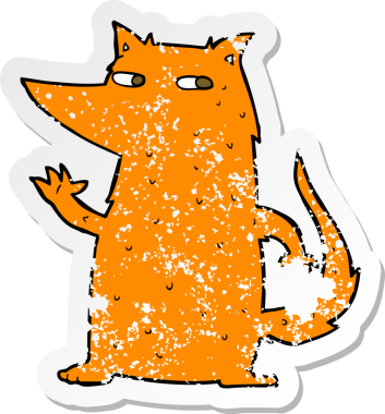 Bir insan tarafından çizilmiş bir tilki çizgi filminin gerilimli etiketi.