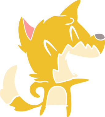 Bir insan tarafından çizilmiş gülen tilki düz renkli çizgi film.