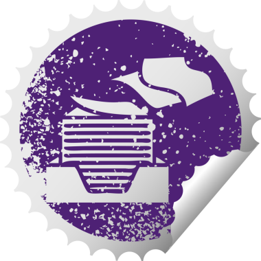 Bir insan tarafından çizilmiş bir yığın ofis kâğıdının sıkıntılı, dairesel kabartma etiketi.