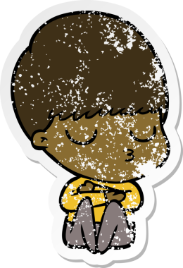 Bir insan tarafından çizilmiş, sıkıntılı bir çizgi film çıkartması.