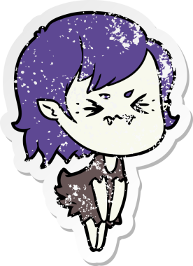 Bir insan tarafından çizilmiş rahatsız bir vampir kızın sıkıntılı çıkartması.