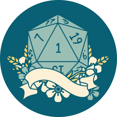 Retro Dövme Biçimi Doğal Bir d20 zar bir insan tarafından çizildi