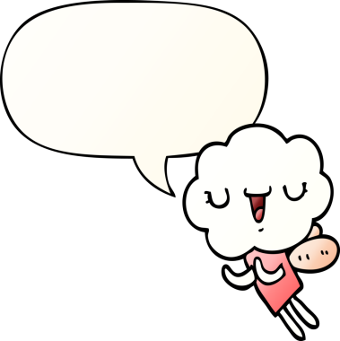 Bir insan tarafından çizilmiş, tatlı çizgi film başlıklı, konuşma baloncuklu, eğimli bir yaratık.