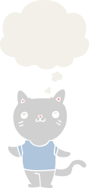 Düşünce baloncuğu olan çizgi film kedisi insan tarafından çizilmiş.