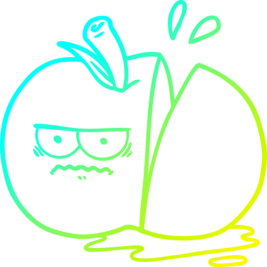 Bir insan tarafından çizilmiş kızgın, dilimlenmiş bir elmanın soğuk gradyan çizimi