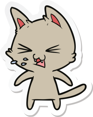 Bir insan tarafından çizilmiş çizgi film kedisinin çıkartması.