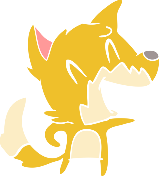 Bir insan tarafından çizilmiş gülen tilki düz renkli çizgi film.