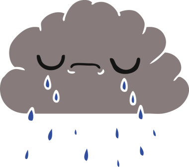 Bir insan tarafından çizilmiş şirin ağlayan bulut karikatürü.