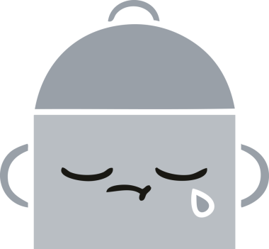 Bir insan tarafından çizilmiş yemek tenceresinin düz renkli retro karikatürü