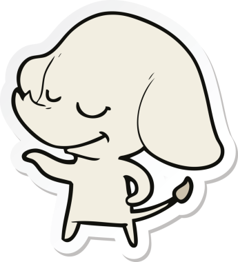 Bir insan tarafından çizilmiş gülümseyen fil çıkartması.