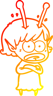 Bir çizgi film karakteri, bir insan tarafından çizilmiş bir uzaylı kız çizimi.