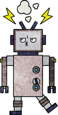 Bir insan tarafından çizilmiş bir robotun retro grunge dokusu