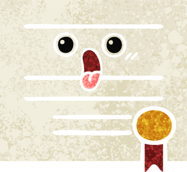 Bir insan tarafından çizilmiş mezuniyet diplomasının retro çizim tarzı karikatürü.