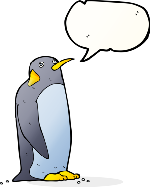 Bir insan tarafından çizilmiş konuşma balonu olan penguen çizgi filmi.