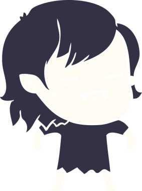 Düz renkli çizgi film. Bir insan tarafından çizilmiş ölümsüz vampir kız.