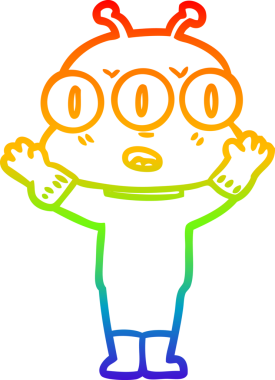 Gökkuşağı gradyan çizgi çizimi Bir insan tarafından çizilmiş üç gözlü uzaylı