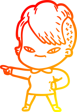 Hipster saç kesimi bir insan tarafından çizilmiş güzel bir çizgi film kızı çizimi.