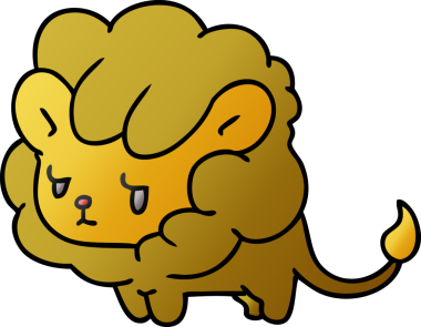 gradyan çizgi film çizimi kawaii sevimli aslan yavrusu bir insan tarafından çizilmiş.