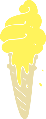 Bir insan tarafından çizilmiş düz renkli çizgi film dondurma külahı.