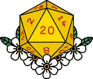 Retro Dövme Biçimi Doğal 20 D20 zar bir insan tarafından çizilmiş çiçek elementleriyle