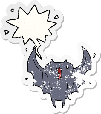 çizgi film mutlu vampir yarasa konuşma baloncuğu bir insan tarafından çizilmiş sıkıntılı eski çıkartma