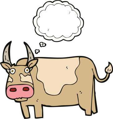 Bir insan tarafından çizilmiş düşünce baloncuklu çizgi film boğası.