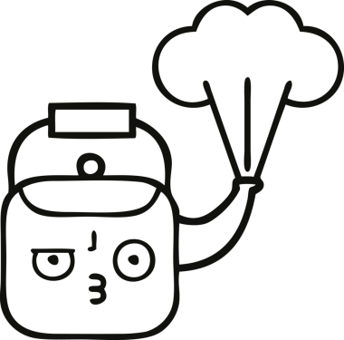 Bir insan tarafından çizilen dumanı tüten bir çaydanlığın çizgi çizimi