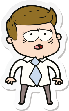 Bir insan tarafından çizilmiş yorgun bir çizgi film çıkartması.