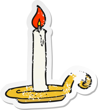 Bir insanın çizdiği yanan mum çizgi filminin gerilimli retro yapıştırması