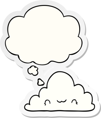 Düşünce baloncuklu şirin çizgi film bulutu insan tarafından çizilmiş bir çıkartma gibi.