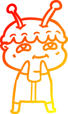 Bir insan tarafından çizilmiş dost canlısı bir uzay adamının sıcak çizgi çizimi