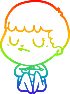 Gökkuşağı gradyan çizgi çizimi bir insan tarafından çizilmiş huysuz bir çocuk