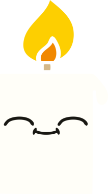 Bir insan tarafından çizilmiş yanan bir mumun düz renkli retro karikatürü