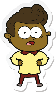 Bir insan tarafından çizilmiş, dik dik bakan bir çizgi film çıkartması.