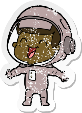 Bir insan tarafından çizilmiş mutlu bir astronotun sıkıntılı çıkartması.