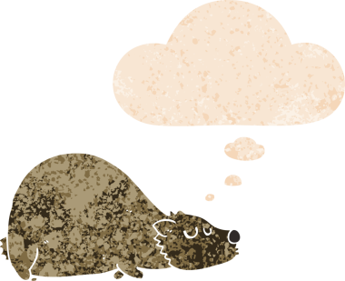 Düşünce baloncuğu ve grunge ile çizgi film ayısı bir insan tarafından çizilmiş tedirgin geçmiş doku