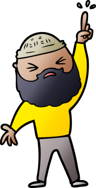 Bir insan tarafından çizilmiş sakallı bir çizgi film adamı.