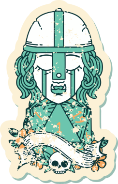 Retro Dövme Tarzı Ağlayan Ork Savaşçısı karakteri yüzü ve bir insan tarafından çizilmiş bir d20 rulosu.