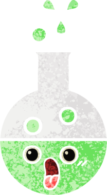 Bir insan tarafından çizilen test tüpünün retro çizim stili karikatürü