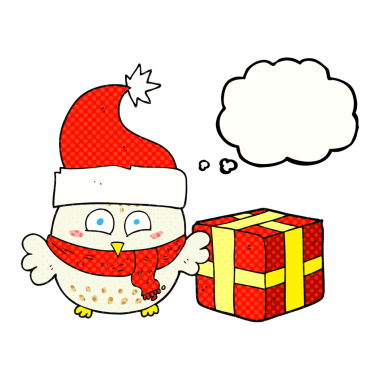 Bir insan tarafından çizilmiş serbest çizim balon karikatür noel baykuşu