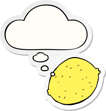 Düşünce baloncuklu çizgi film limonu insan tarafından çizilmiş bir çıkartma gibi.