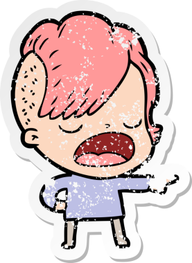 Bir insan tarafından çizilmiş havalı bir hippi kızın karikatür çıkartması.