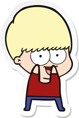 Bir insan tarafından çizilmiş mutlu bir çizgi film çocuğunun çıkartması.