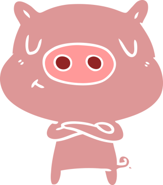 Düz renkli çizgi film içerikli domuz insan tarafından çizilmiş.