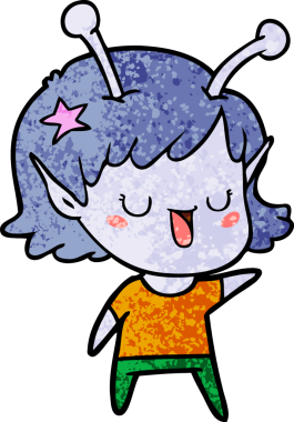 Bir insan tarafından çizilmiş mutlu uzaylı kız çizgi filmi.