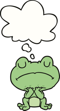 Bir insan tarafından çizilmiş düşünce baloncuklu karikatür kurbağası