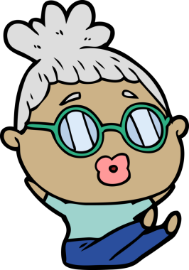 Bir insan tarafından çizilmiş gözlüklü bir kadın.