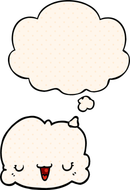 Bir insan tarafından çizilmiş çizgi roman tarzında düşünce baloncuğu olan şirin bir çizgi film bulutu.