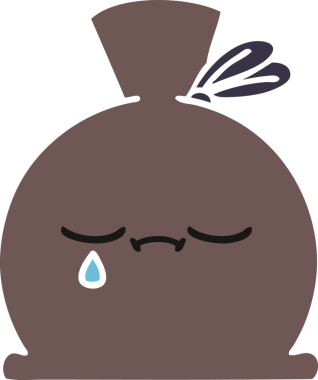 Bir insan tarafından çizilmiş bir çuvalın düz renkli retro karikatürü